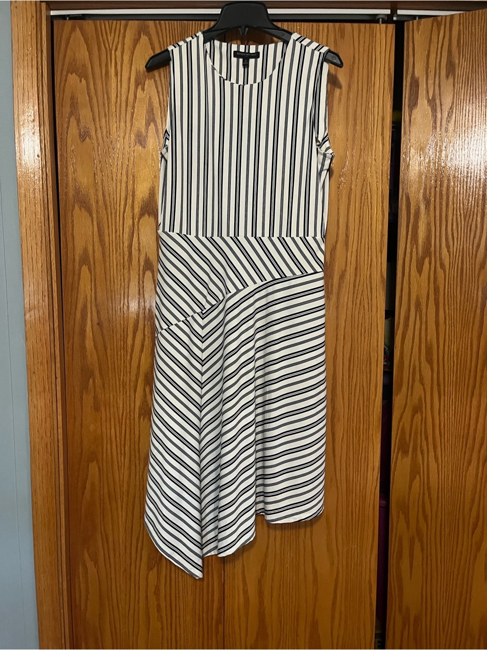 Banana Republic Navy White Striped Asymmetrical Midi Dress M